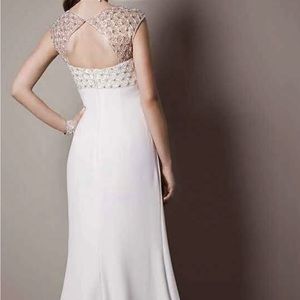 as-is cap sleeve crepe sheath gown with beading